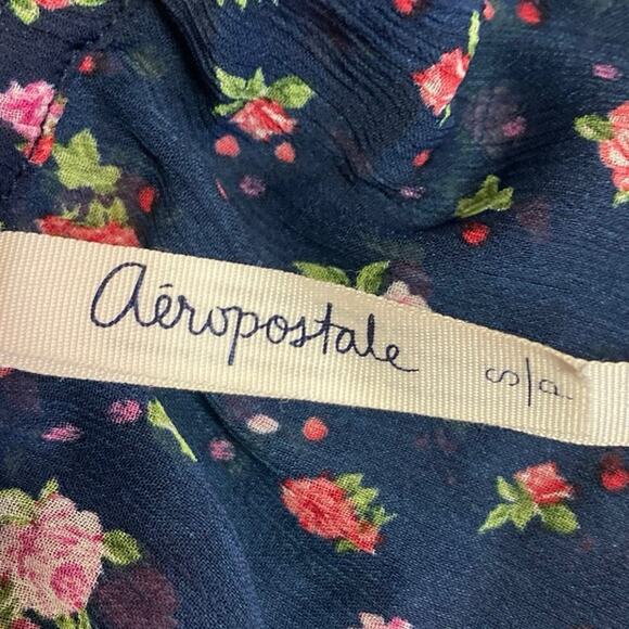 Aeropostale Navy Blue Floral Print Spaghetti Strap Peplum Camisole Tank Top Sz S - Picture 4 of 5